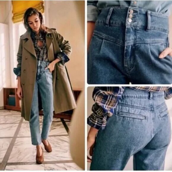 💕SEZANE💕 Sama High Waisted Tapered Jeans ~ Blue Denim 36 EU = US 4 NWT - Picture 2 of 16